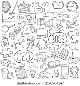 Boss Doodle Icons. Diseño de símbolos de tipo de logotipo Ceo Clipart Hand Line Art.