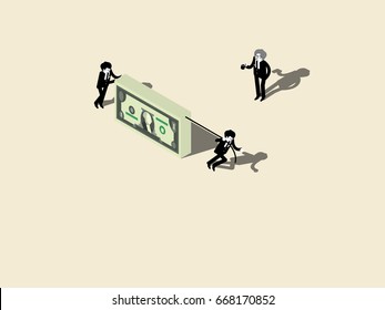 boss drinking coffee watching his worker pulling company benefit money cash