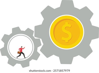 Boss earns profits from hard working employees, Vector illustration in flat style

