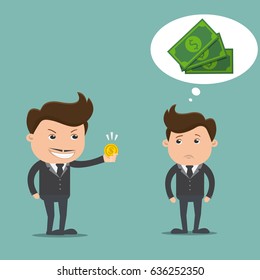 Boss and employee with coins - vector illustration