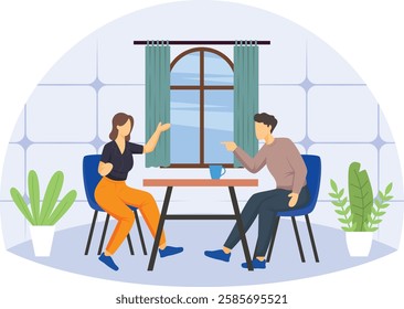 Boss and Employee in Heated Discussion Over Coffee concept, Couple Resolving and Finding Common Ground vector design, Love romance banner, Valentines Day Scene, human relationship stock illustration
