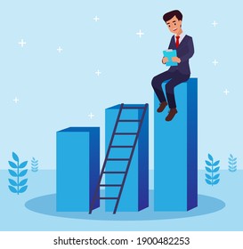 Boss or an employee at workplace holding a board. Male office workers dressed in smart clothes. Flat cartoon vector illustration on a transparent background.