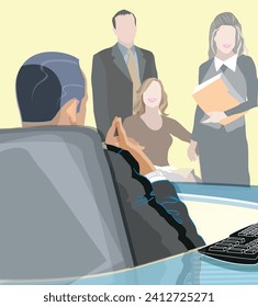 Boss evaluates his employees, vector