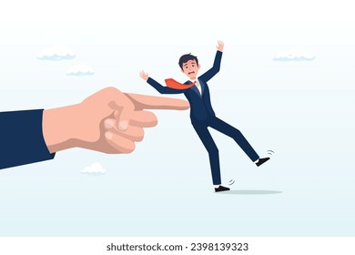 Boss finger nudge businessman employee, nudge theory, reminder or guidance to encourage people to make decision or improve behaviour, effective way for personal improvement (Vector)