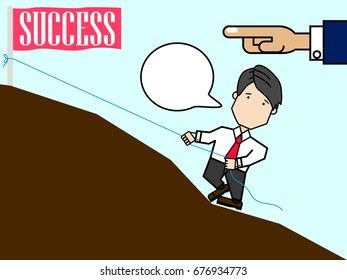 Boss finger tips to help employee businessman from failed situation, Funny vector style.