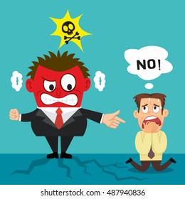 Boss with fingers pointing at scared employee, vector illustration cartoon