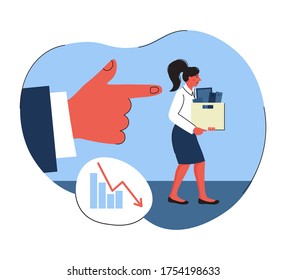 the boss fires the employee. job loss, dismissal. trendy flat vector illustration. the impact of the economic crisis on business. the fired person collects things and leaves the office. 