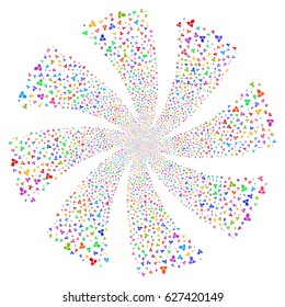 Boss fireworks swirl rotation. Vector illustration style is flat bright multicolored iconic symbols on a white background. Object whirlpool constructed from random pictographs.