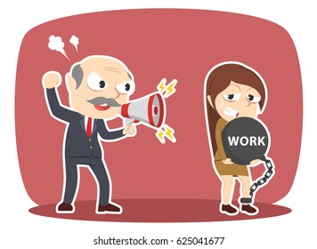 boss forced work hard to his female employee