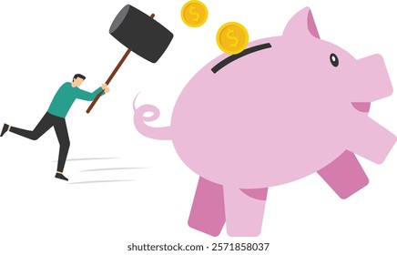 Boss is furious for breaking the piggy bank, Vector illustration in flat style

