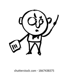 Der Chef ist wütend. Es tauchte eine vernünftige Lösung auf. Handgezeichneter lustiger Charakter. Karikatur. Schwarz-Weiß-Illustration. klug