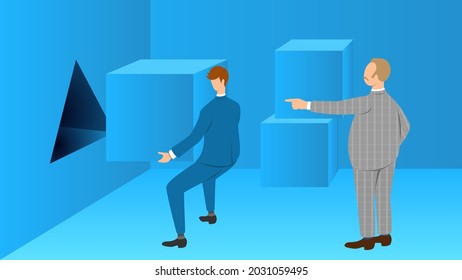 Boss Gives Subordinate An Impossible Task. Abuse Of Authority Concept Illustration.