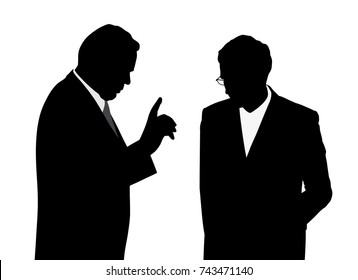 Boss giving order or warning his employee worried with head bowed down