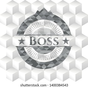 Boss grey emblem with geometric cube white background