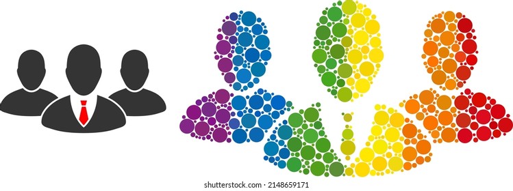 Boss group collage icon of round dots in different sizes and spectrum color tints. A dotted LGBT-colored boss group for lesbians, gays, bisexuals, and transgenders.