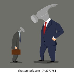 Boss hammer looking at a nail employee, EPS 8 vector illustration