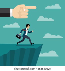 Boss hand pushes businessman to make him fall from cliff.