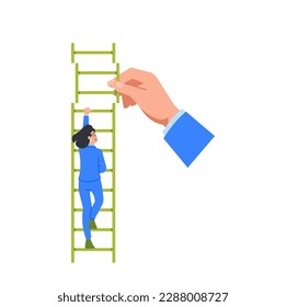 Boss Help Business Person Climb The Stairs, Image Emphasizing Importance Of Teamwork, Guidance, And Leadership