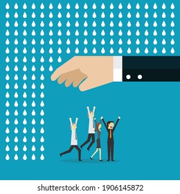 Boss helps and protects employees, Vector illustration in flat style