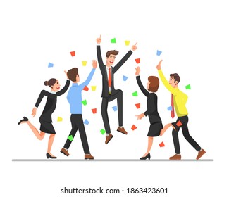 A boss and his employees celebrate the success of their work