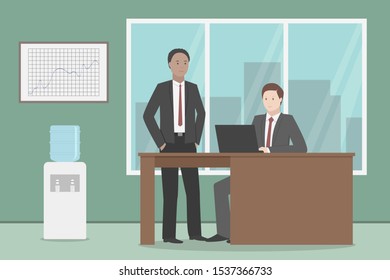 Boss and his subordinate in office. Vector illustration.