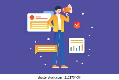 Boss holding a loudspeaker is recruiting employees, business recruiting employees, vector illustration