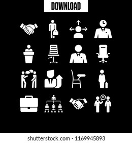 boss icon. 16 boss vector set. businessman, businessman thinking about time, emploment suitcase and businessman closeup icons for web and design about boss theme