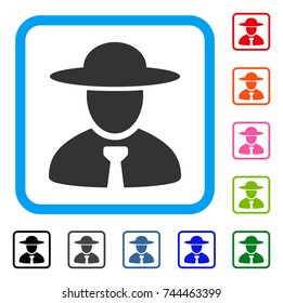 Boss icon. Flat grey pictogram symbol in a blue rounded frame. Black, gray, green, blue, red, orange color versions of Boss vector. Designed for web and application UI.