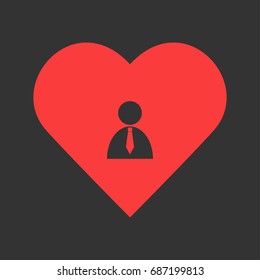 Boss icon flat. Simple pictogram on heart background. Vector illustration symbol