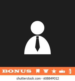 Boss icon flat. White pictogram on black background. Vector illustration symbol and bonus button tooth, vase, star, mirror, bottle