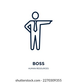 icono de jefe de la colección de recursos humanos. Delgado patrón lineal, negocio, icono de contorno de oficina aislado en fondo blanco. Señal de patrón de vector de línea, símbolo para web y móvil