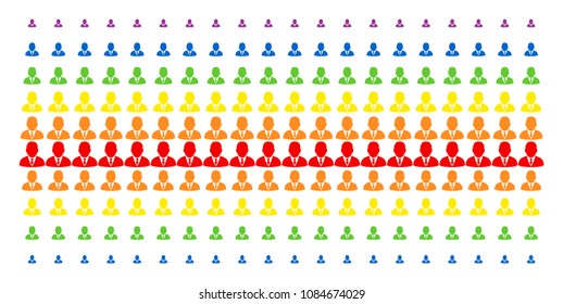 Boss icon spectral halftone pattern. Vector shapes organized into halftone matrix with vertical spectral gradient. Constructed for backgrounds, covers, templates and abstract concepts.