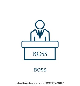 boss icon. Thin linear boss outline icon isolated on white background. Line vector boss sign, symbol for web and mobile