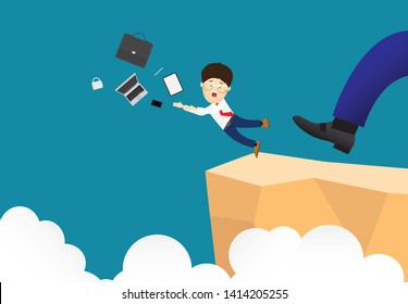 Boss kicked off his employee from cliff, Business illustration vector concept