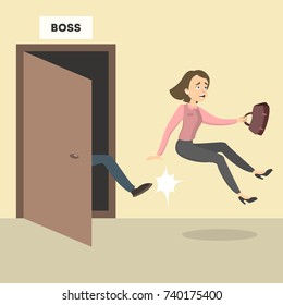 Boss kicks out the female employee from the office.