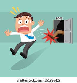 Boss kicks out his employee, vector illustration cartoon