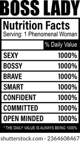 Boss Lady Nutrition Facts T-shirt Design