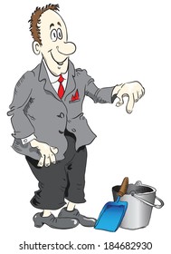Boss makes a comment about cleaning. Vector illustration.