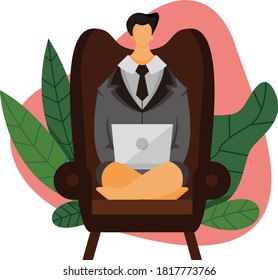 trabajo de jefe en casa con diseño de ilustración plana para portátil