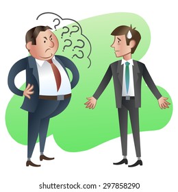 Boss or Manager asks a subordinate employee. Vector illustration