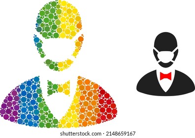 Boss mask collage icon of circle spots in different sizes and rainbow colored color tinges. A dotted LGBT-colored boss mask for lesbians, gays, bisexuals, and transgenders.