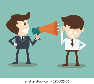 Angry Boss Businessman Shouting Megaphone Employee Stock Vector ...