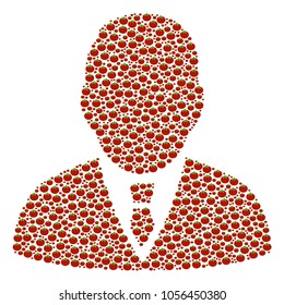 Boss mosaic of tomato. Vector tomato vegetable items are united into boss illustration. Vegetable vector design concept.