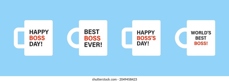 Boss Mug Event Templates. Best Boss Ever Mugs Flat Illustration. Boss's Day Event. Stock Vector. EPS 10