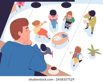 Boss observator. Supervisor over control, job supervision manager observe at corporate privacy work process employee office workplace, administration spy vector illustration of control and observation