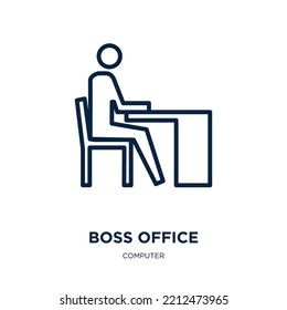 Chef-Bürosymbol aus der Computersammlung. Dünne lineare Chefabteilung, Chef, Büroumriss einzeln auf weißem Hintergrund. Leitlinie, Vektorsymbol des Büros, Symbol für Web und Mobilfunk