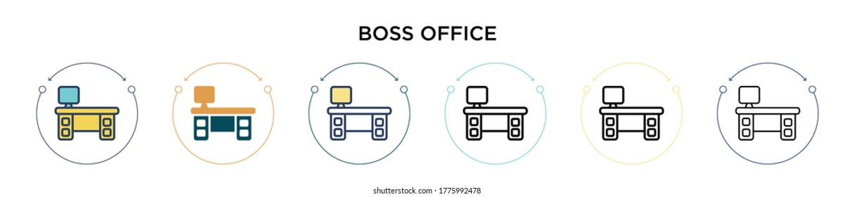 Icono de la oficina principal en el estilo relleno, delgado, contorno y trazo. Ilustración vectorial de dos diseños de iconos vectoriales de oficina de color y negro se pueden utilizar para móviles, ui, web