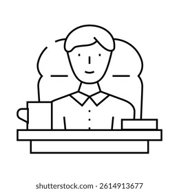 boss at office table line icon vector. boss at office table sign. isolated contour symbol black illustration