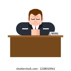 Boss on desk. Businessman on table. Business man in office Vector illustration