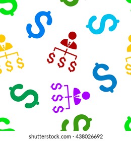 Boss Payments vector seamless repeatable pattern. Style is flat boss payments and dollar symbols on a transparent background.